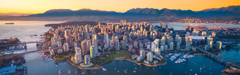 Beautiful aerial view of downtown Vancouver skyline