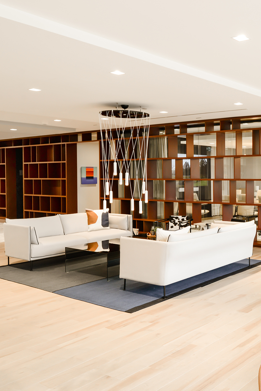 The lobby or reception area of a building, with a welcoming and spacious layout.