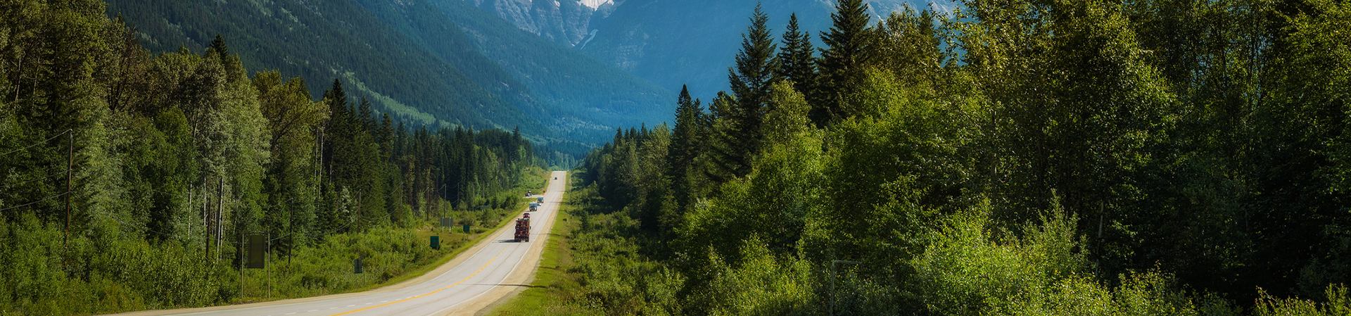 Scenic Yellowhead Highway in Mt. Robson Provincial Park with Mount Robson in the background.