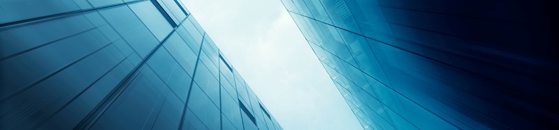 Up looking modern office building exterior stock photo