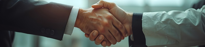 A close-up shot capturing the essence of a professional handshake, symbolizing partnership, collaboration, and a binding agreement in a corporate setting.