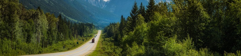 Scenic Yellowhead Highway in Mt. Robson Provincial Park with Mount Robson in the background.