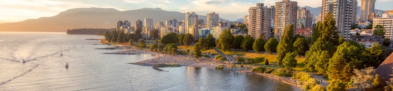 Aerial View of Modern City with a beach on the West Coast Pacific Ocean